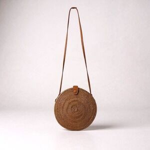 Woven‎ Rattan Round Crossbody Bag Boho Palm Leaf Hippie Minimalist Casual Purse